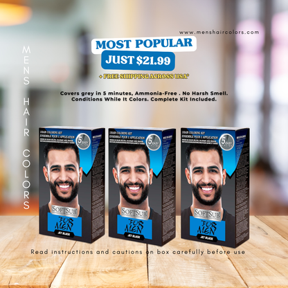 SoftSub Real Black Beard Color Kit for Men — 5-Minute Grey Coverage
