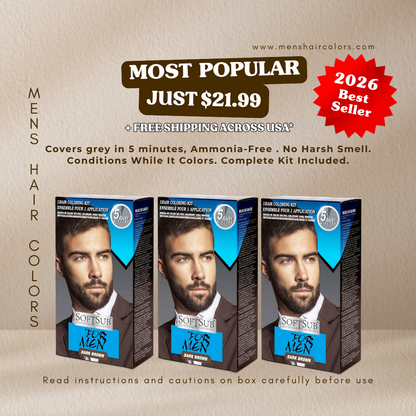 SoftSub Dark Brown Beard Color Kit for Men — 5-Minute Grey Coverage