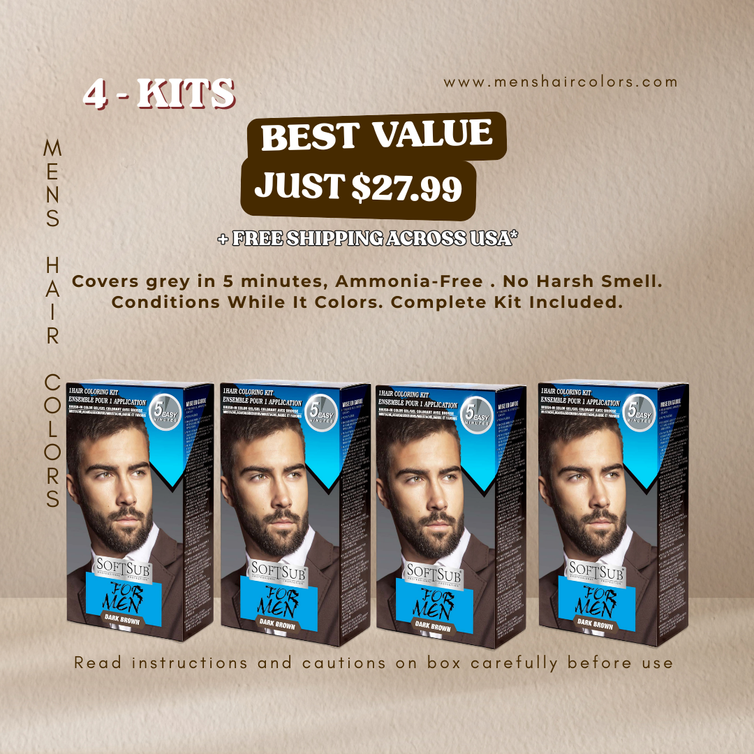 SoftSub Dark Brown Beard Color Kit for Men — 5-Minute Grey Coverage