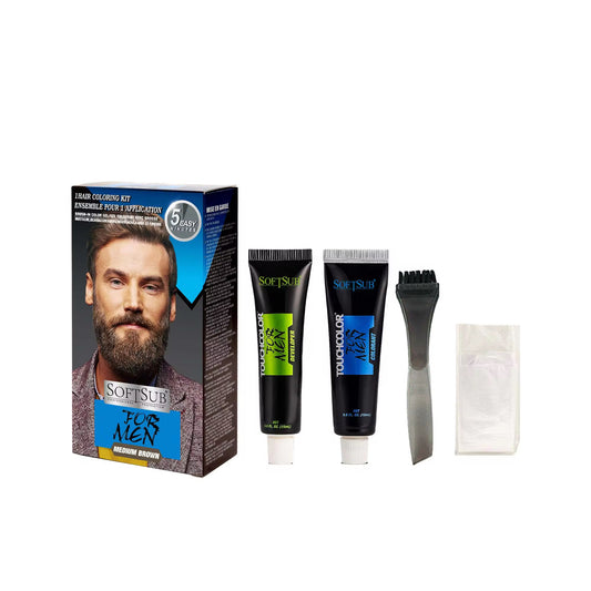 SoftSub Medium Brown Beard Color Kit for Men — 5-Minute Grey Coverage