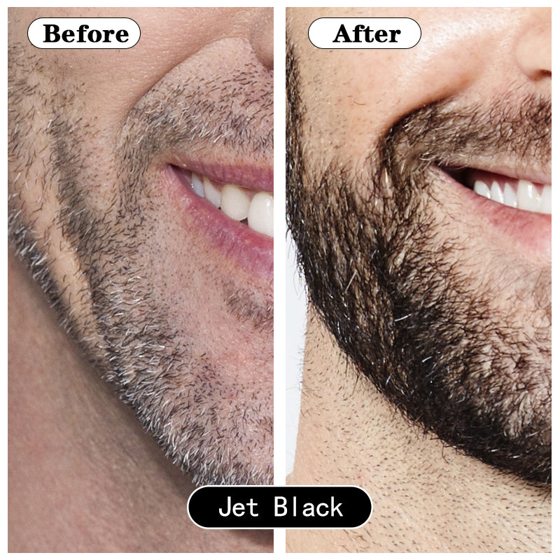 Before and after comparison of a man's beard color change to 'Jet Black' | Mens Hair Colors