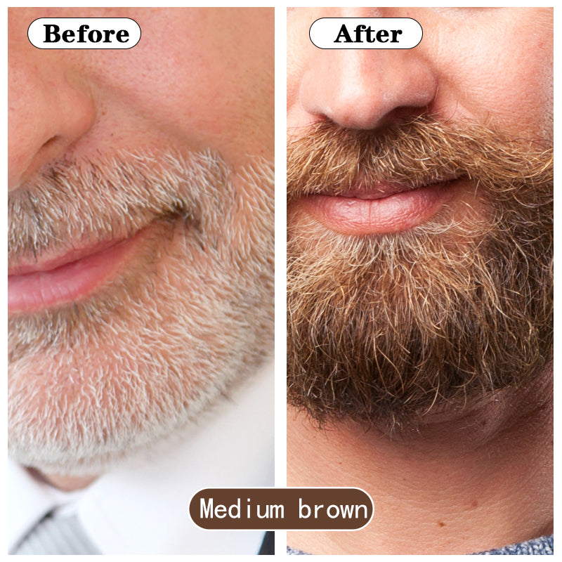 Before and after comparison of a man's beard with medium brown color | Mens Hair Colors